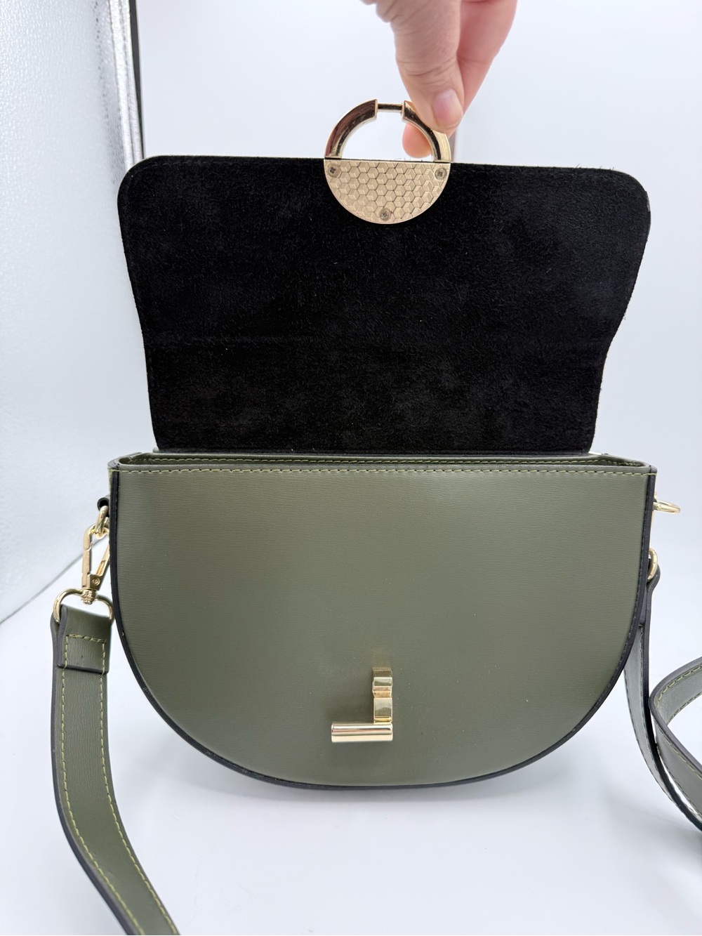 Borse in Pelle Genuine Leather Saddle‎ Crossbody Bag Olive Green Made in Italy - Picture 7 of 9